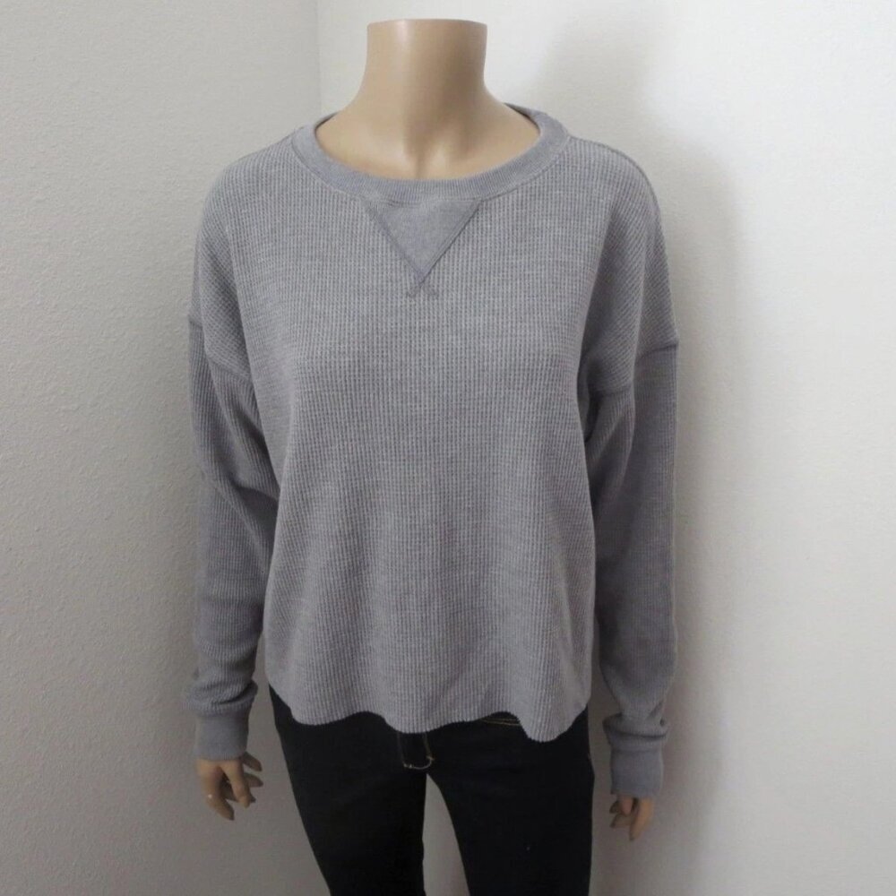 NEW Abercrombie Womens Crewneck Waffle Knit Sweater Size XS Gray